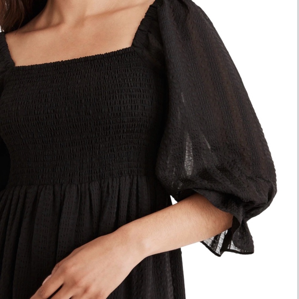AUW Black Smocked Square Neck Puff Sleeve Midi Dress Women’s 2X Bohemian